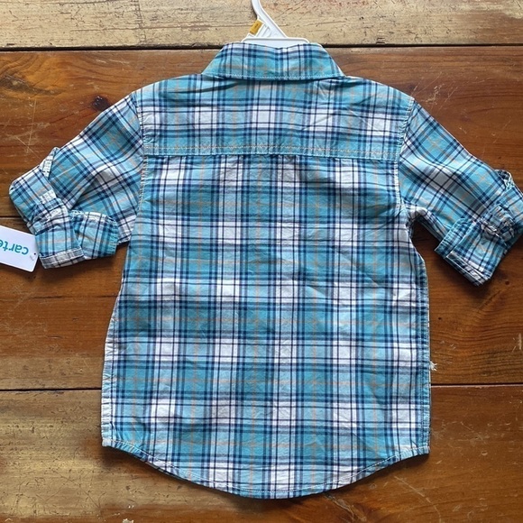 🆕 Carters 3T Boys Button Down Blue Plaid Shirt - Picture 4 of 5